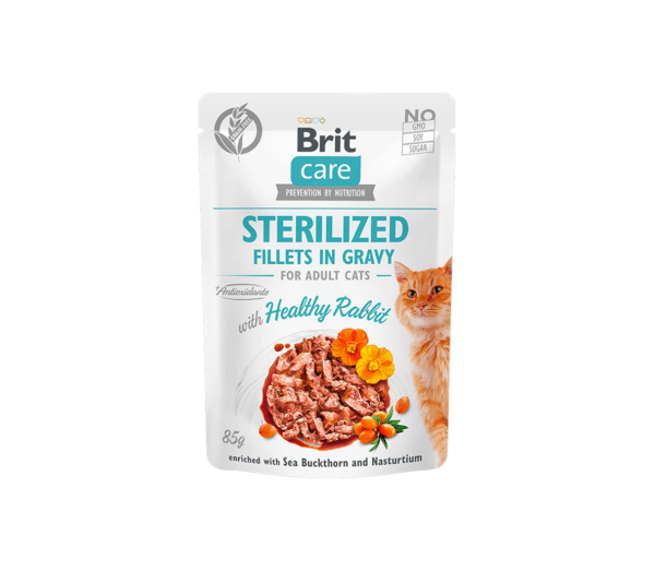 Brit Care Sterilizēta kaķu barība Healthy Rabbit mērcē