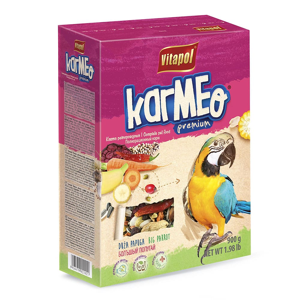 Vitapol Karmeo Premium lesalas paukščiams, skirtas didelėms papūgoms, 900 g