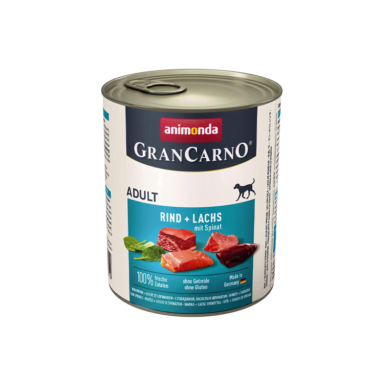 Animonda Grancarno konservai su jautiena, lašiša ir špinatais, 800 g