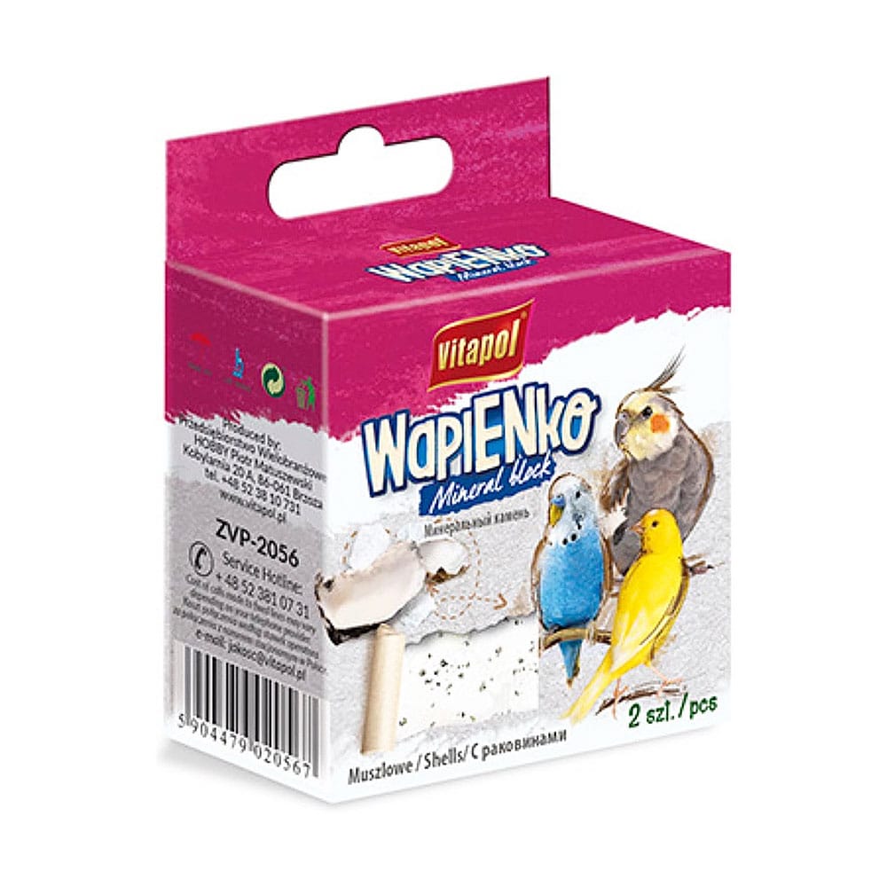 Vitapol mineralinis akmuo su kriauklėmis, papildomas pašaras dekoratyviniams paukščiams, 40 g