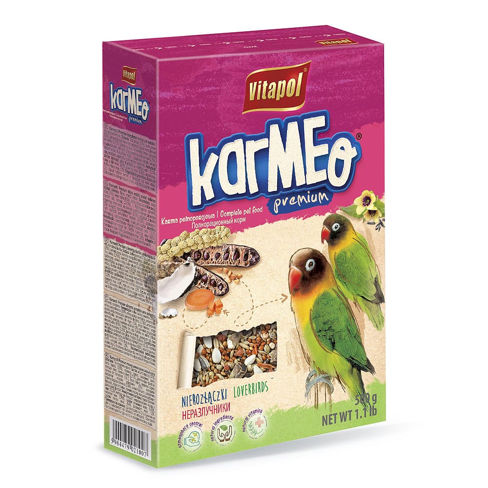 Vitapol Karmeo Premium lesalas paukščiams, skirtas neišskiriamosioms papūgėlėms agapornams, 500 g
