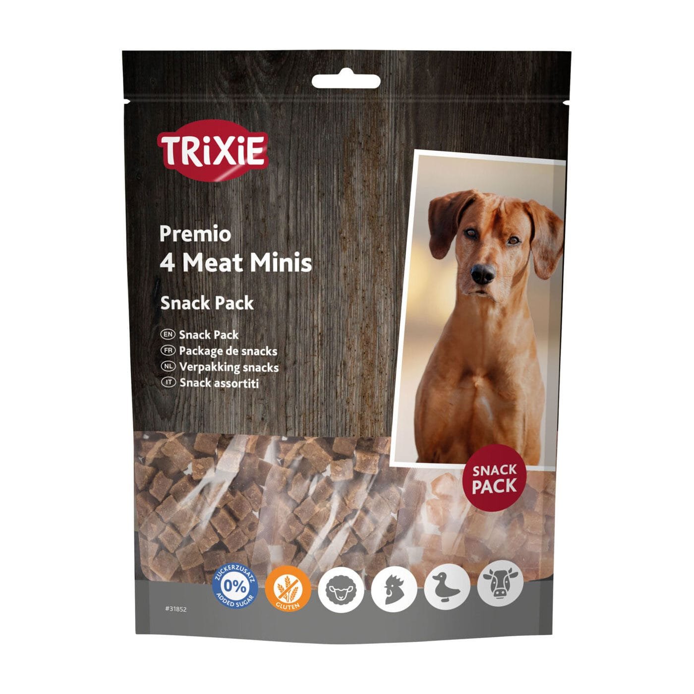 Trixie Premio 4 rūšių mini, minkštų mėsos kubelių rinkinys, tinka dresūrai, skanėstai šunims, 400 g