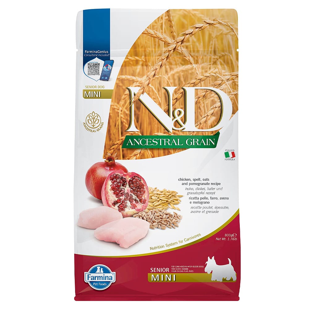 Farmina N&D Mini Senior Chicken, Spelt, Oats & Pomegranate sausas maistas šunims