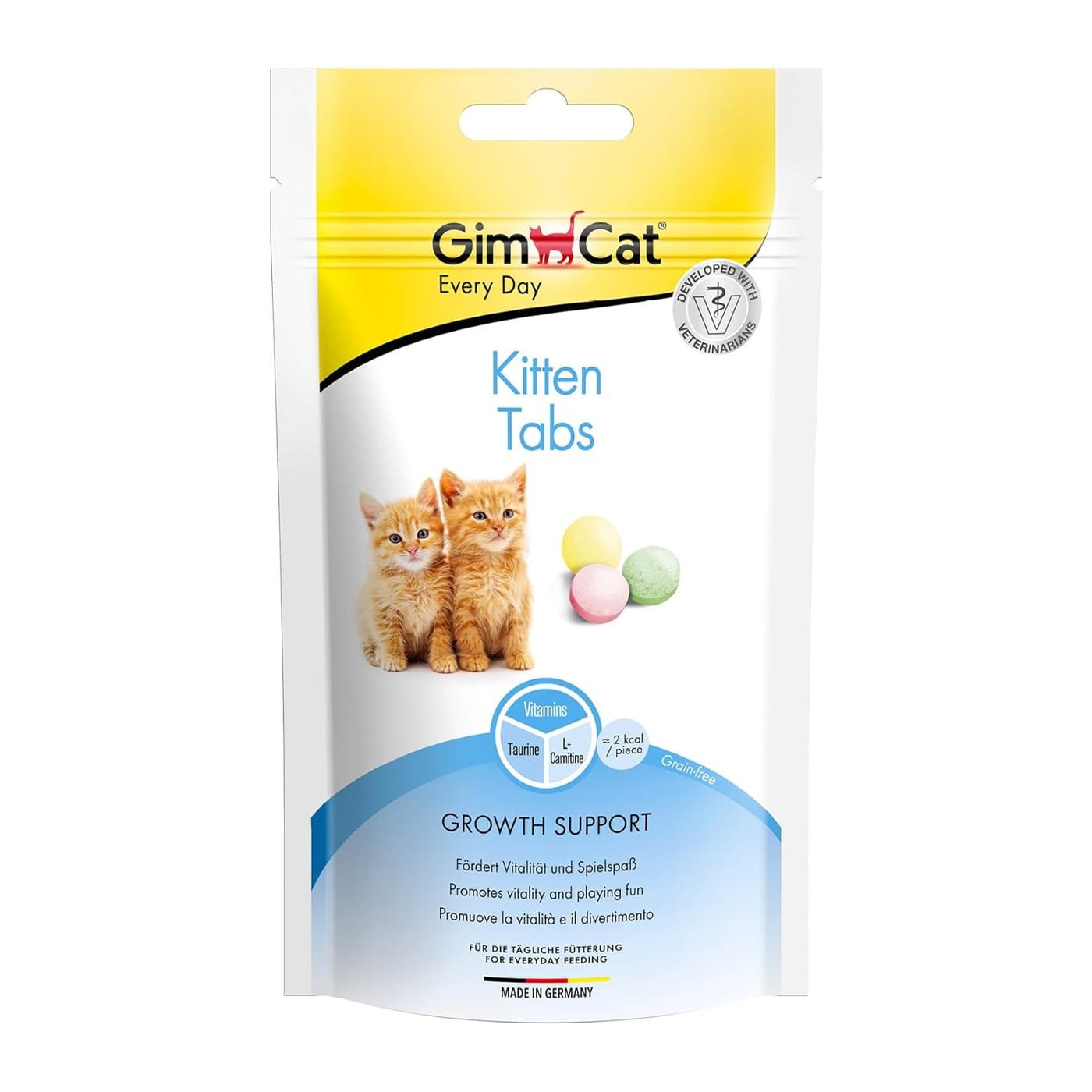 GimCat Kitten Tabs skanėstai kačiukams, optimaliam augimo palaikymui, 40 g