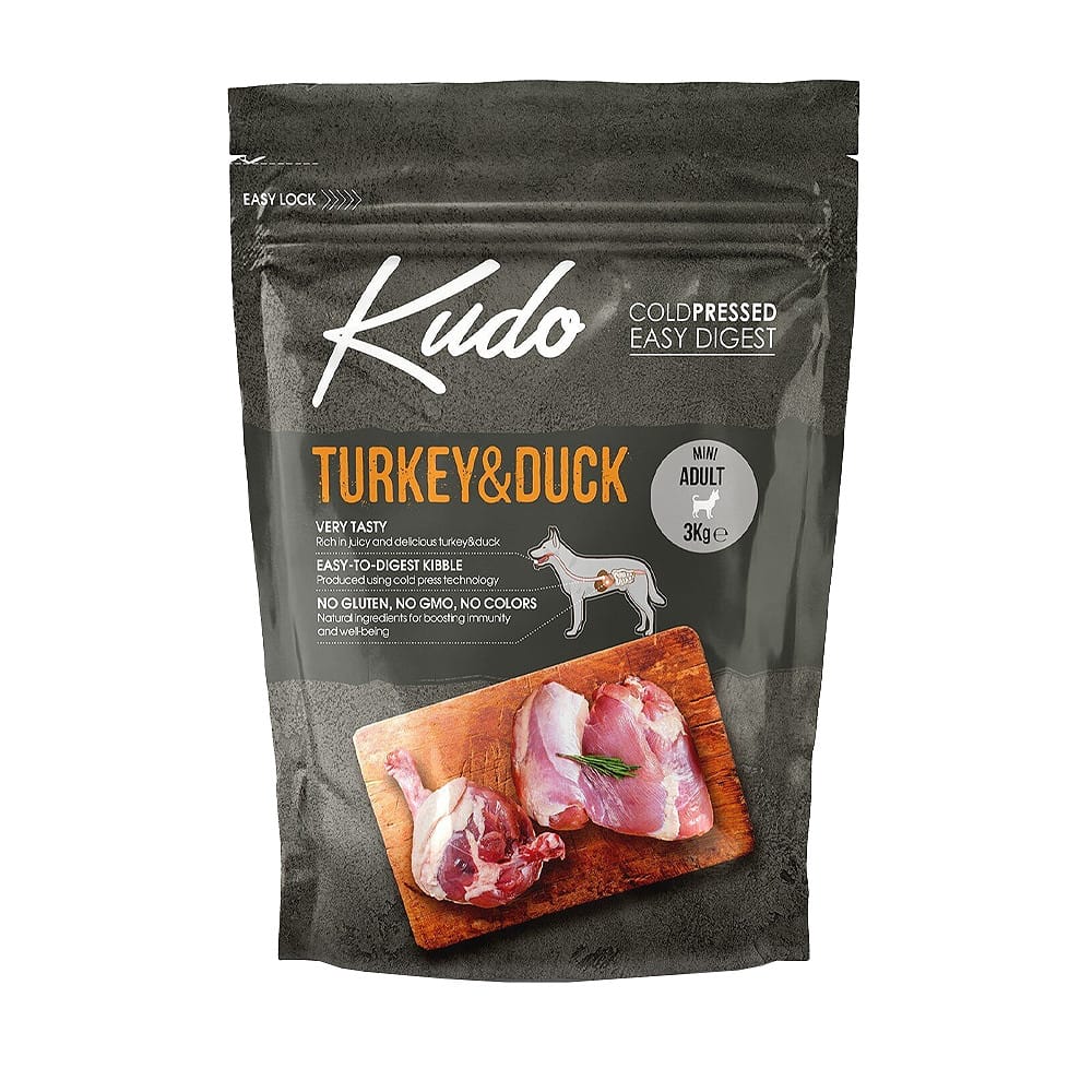 Kudo Mini Adult Turkey & Duck sausas maistas šunims 3 kg