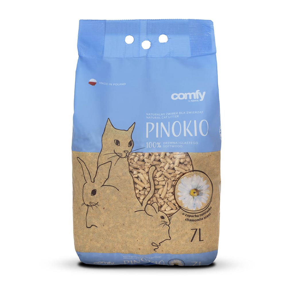 Comfy Pinokio Camomile natūralus medžio granulių kraikas katėms, graužikams ir paukščiams, su ramunėlių aromatu, 7L