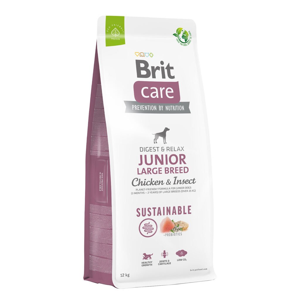 Brit Care Sustainable Junior Large Breed Chicken & Insect sausas maistas šunims 12 kg