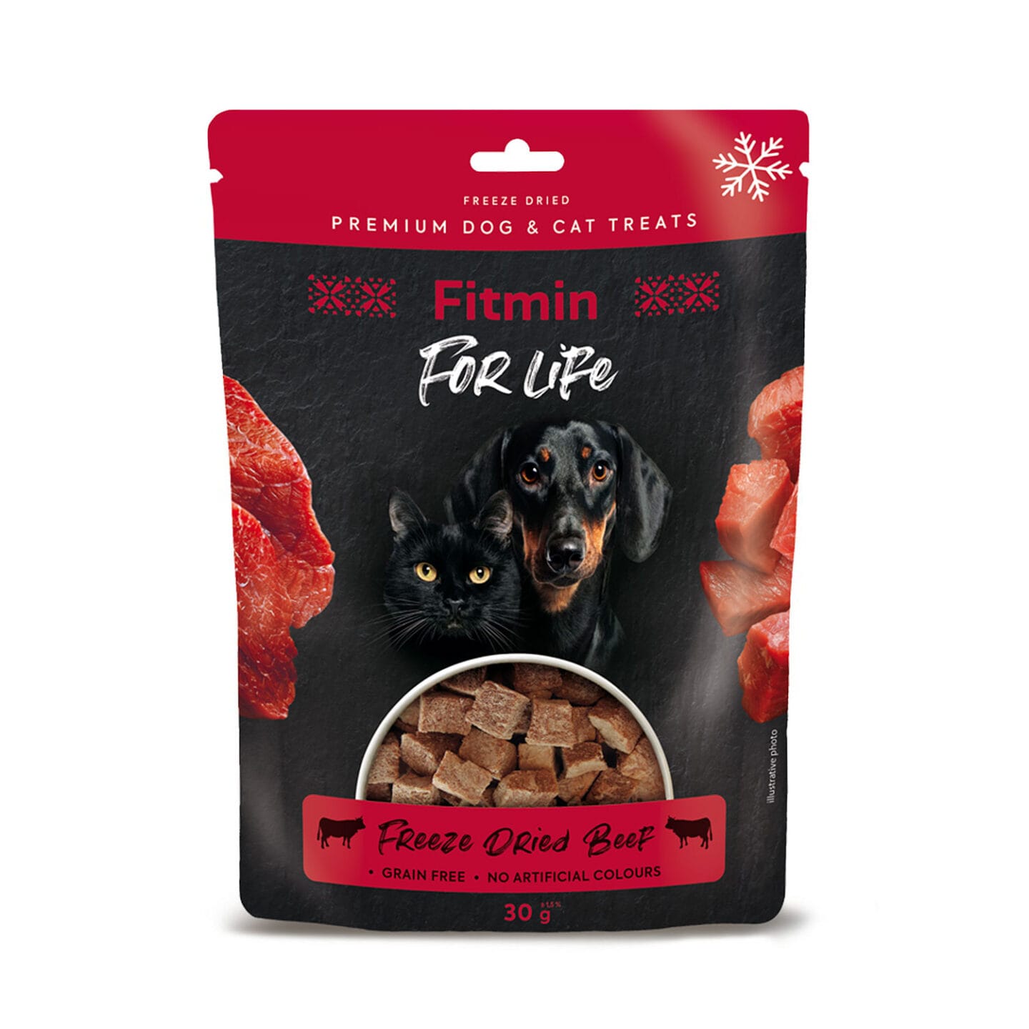 Fitmin for Life Līžizžāvēti liellopu gaļas liofilizēti našķi suņiem un kaķiem 30 g