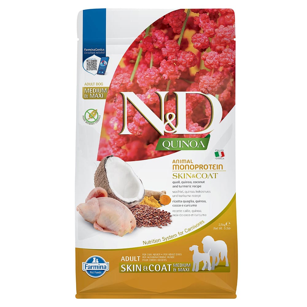 Farmina N&D Medium Maxi Adult Skin & Coat Quail, Quinoa & Coconut sausas maistas šunims