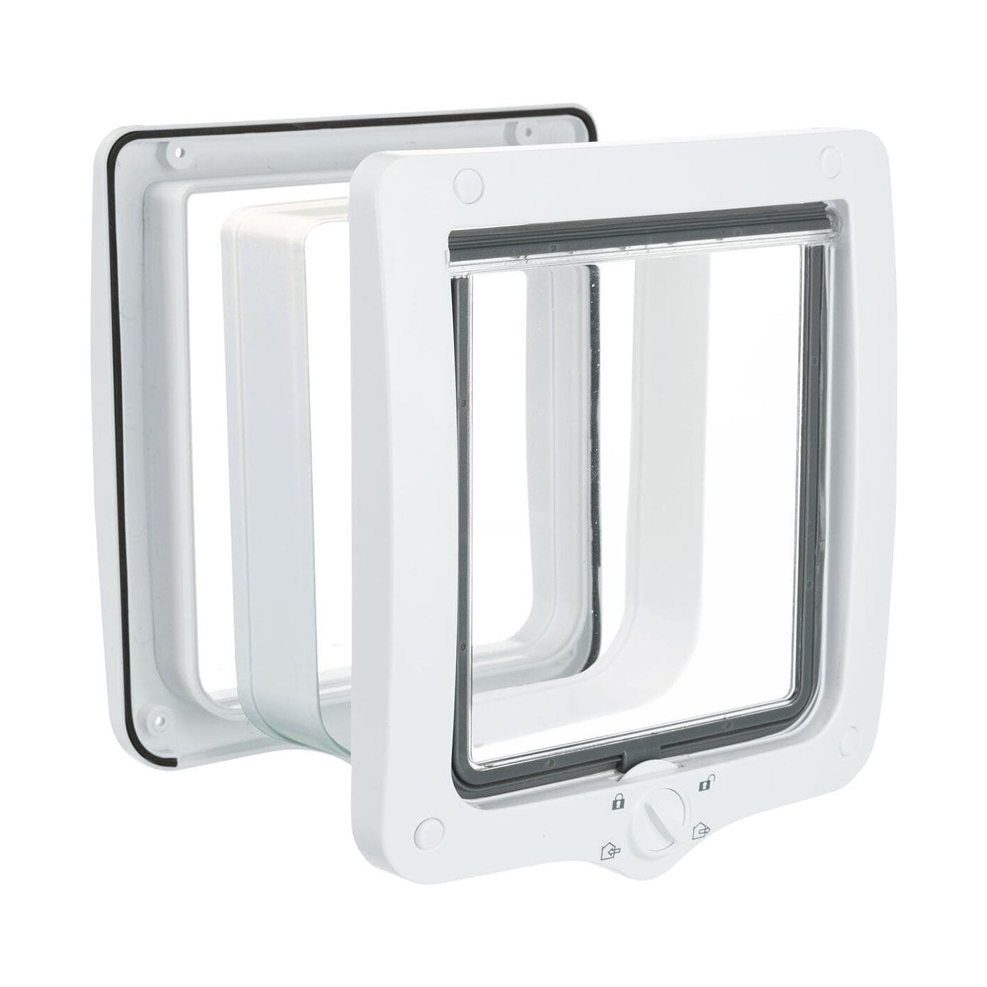 Trixie 4 krypčių durų landa su tuneliu augintiniams, įmontuojamos duryse arba sienoje, XXL dydžio, baltos spalvos