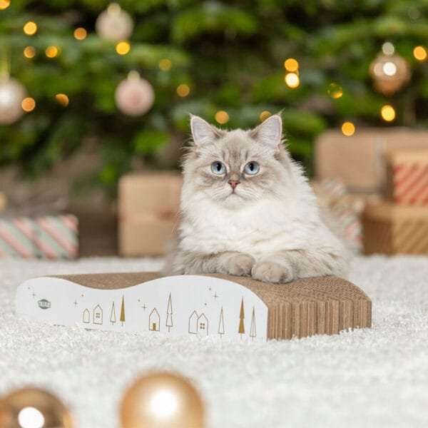 Trixie Xmas Wave kartoninė draskyklė katėms, su katžole, baltos spalvos