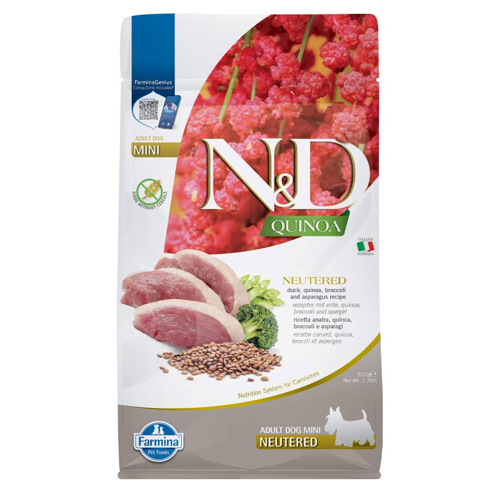 Farmina N&D Mini Adult Neutered Duck, Quinoa, Broccoli & Asparagus sausas maistas šunims