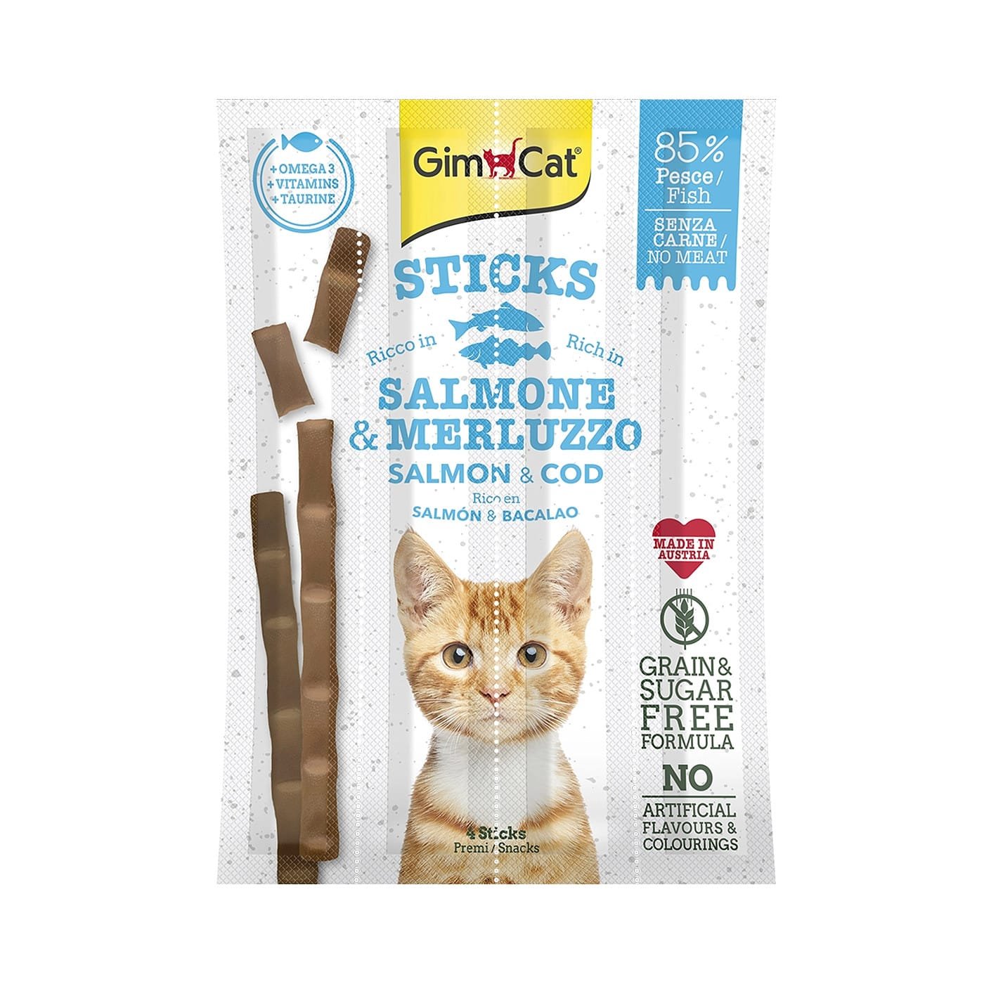 GimCat Adult Sticks Salmon & Cod pagaliukų skanėstai katėms