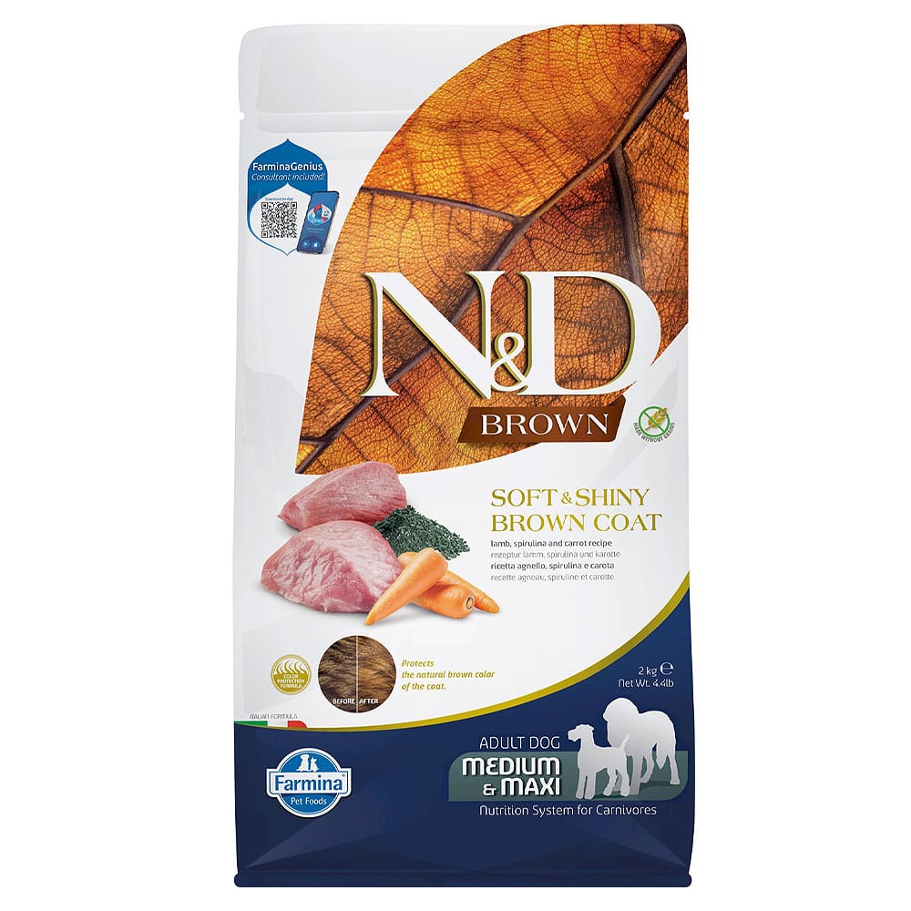 Farmina N&D Brown Medium Maxi Adult Lamb, Spirulina & Carrot sausas maistas šunims