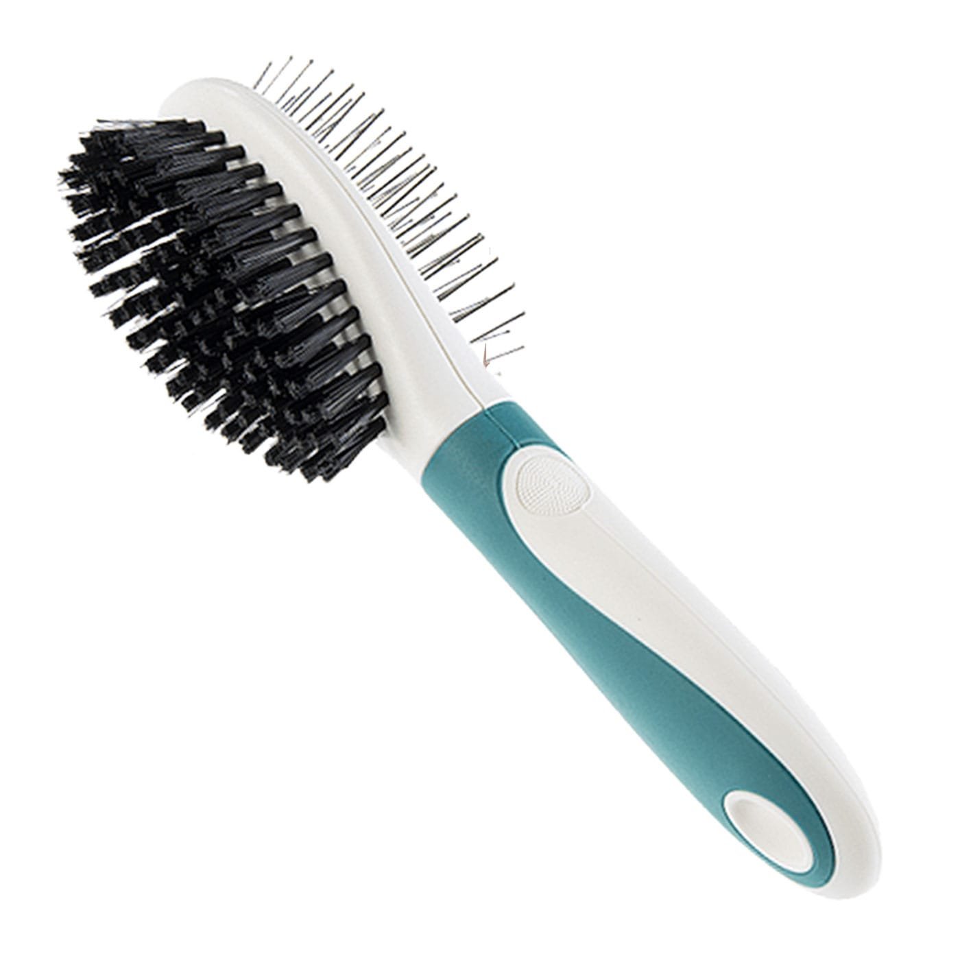 GimDog ovalus dvipusis šepetys šunims, su metaliniais dantukais ir nailoniniais šereliais