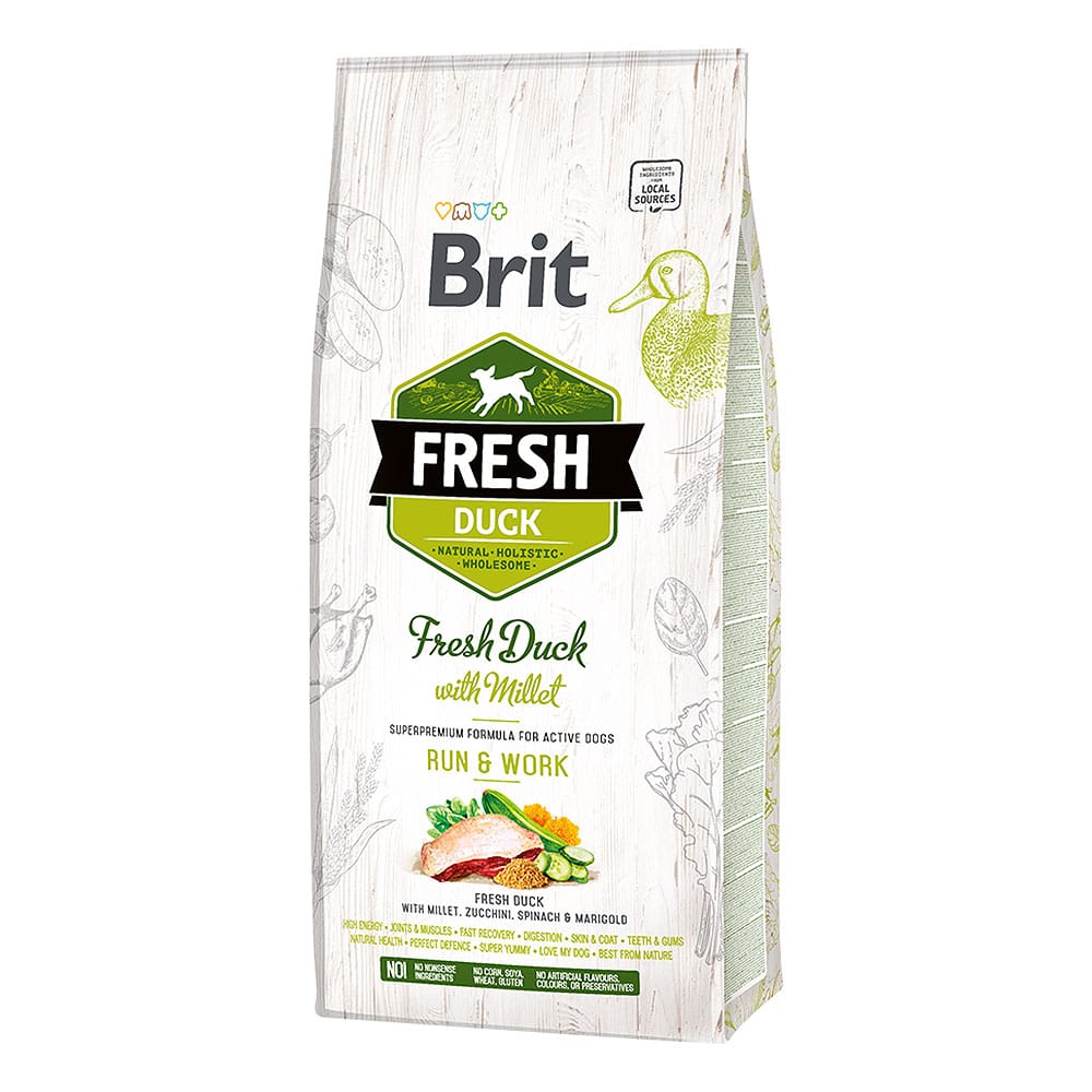 Brit Fresh Duck with Millet Active Run & Work sausā barība suņiem