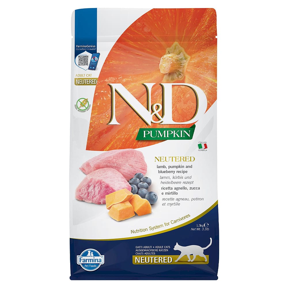 Farmina N&D Adult Neutered Lamb, Pumpkin & Blueberry sausas maistas katėms