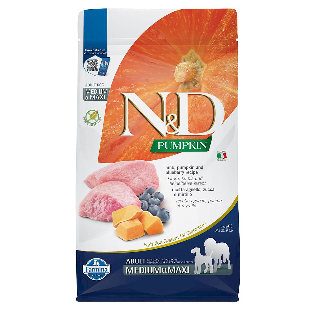 Farmina N&D Medium Maxi Adult Lamb, Pumpkin & Blueberry sausas maistas šunims
