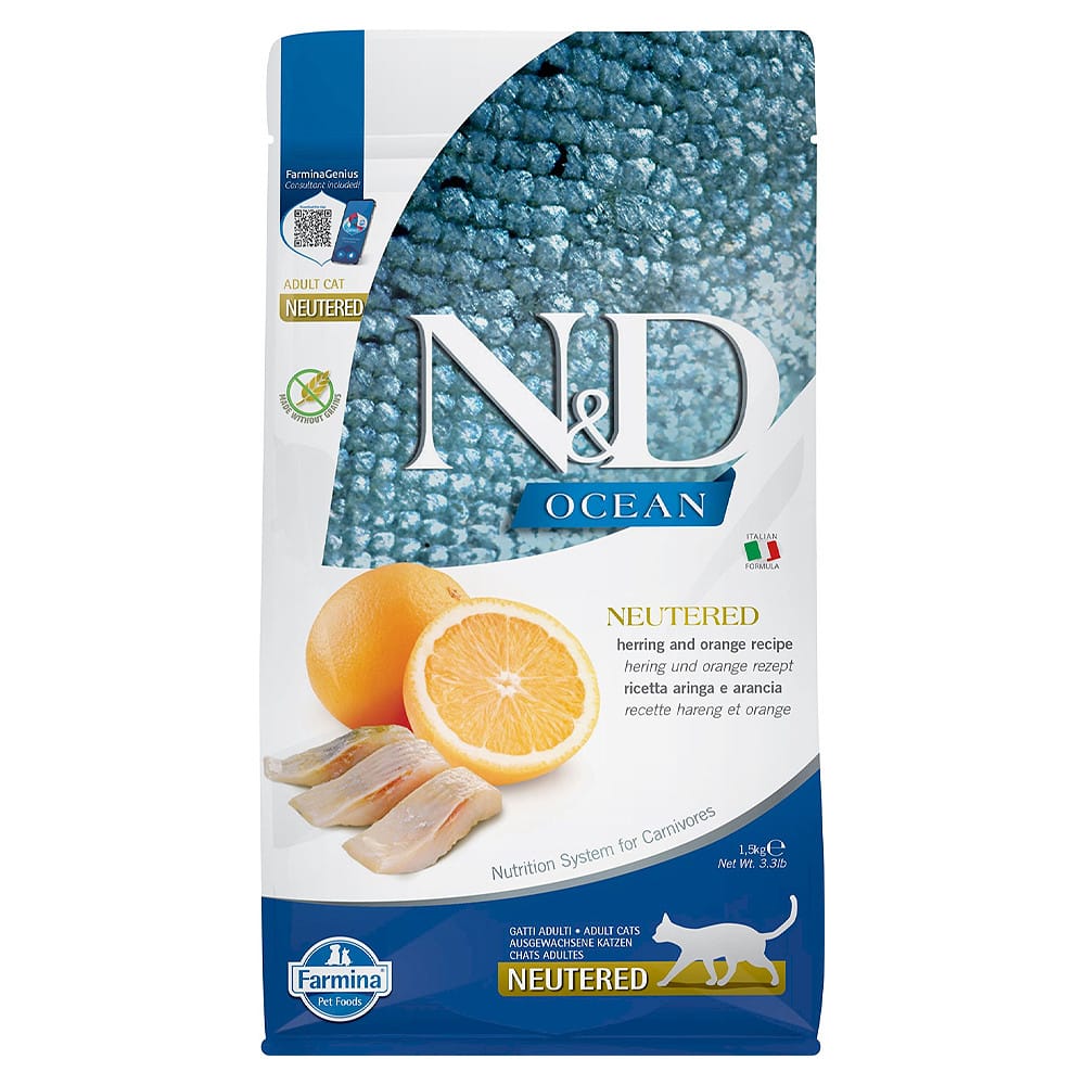 Farmina N&D Ocean Adult Neutered Herring & Orange sausas maistas katėms