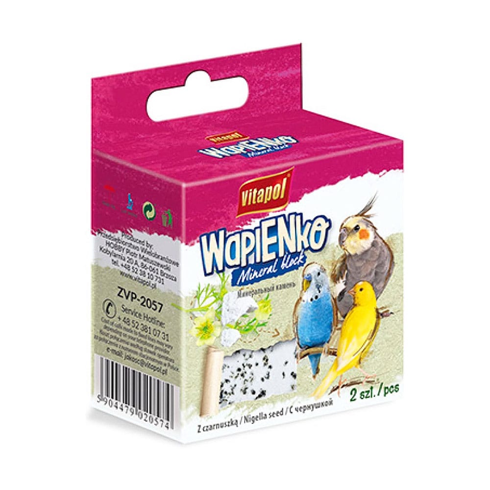 Vitapol mineralinis akmuo su juodgrūde, papildomas pašaras dekoratyviniams paukščiams, 40 g