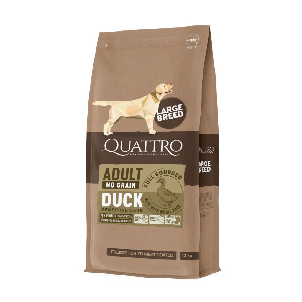 Quattro Adult Large Breed Duck teraviljavaba kuivtoit koertele