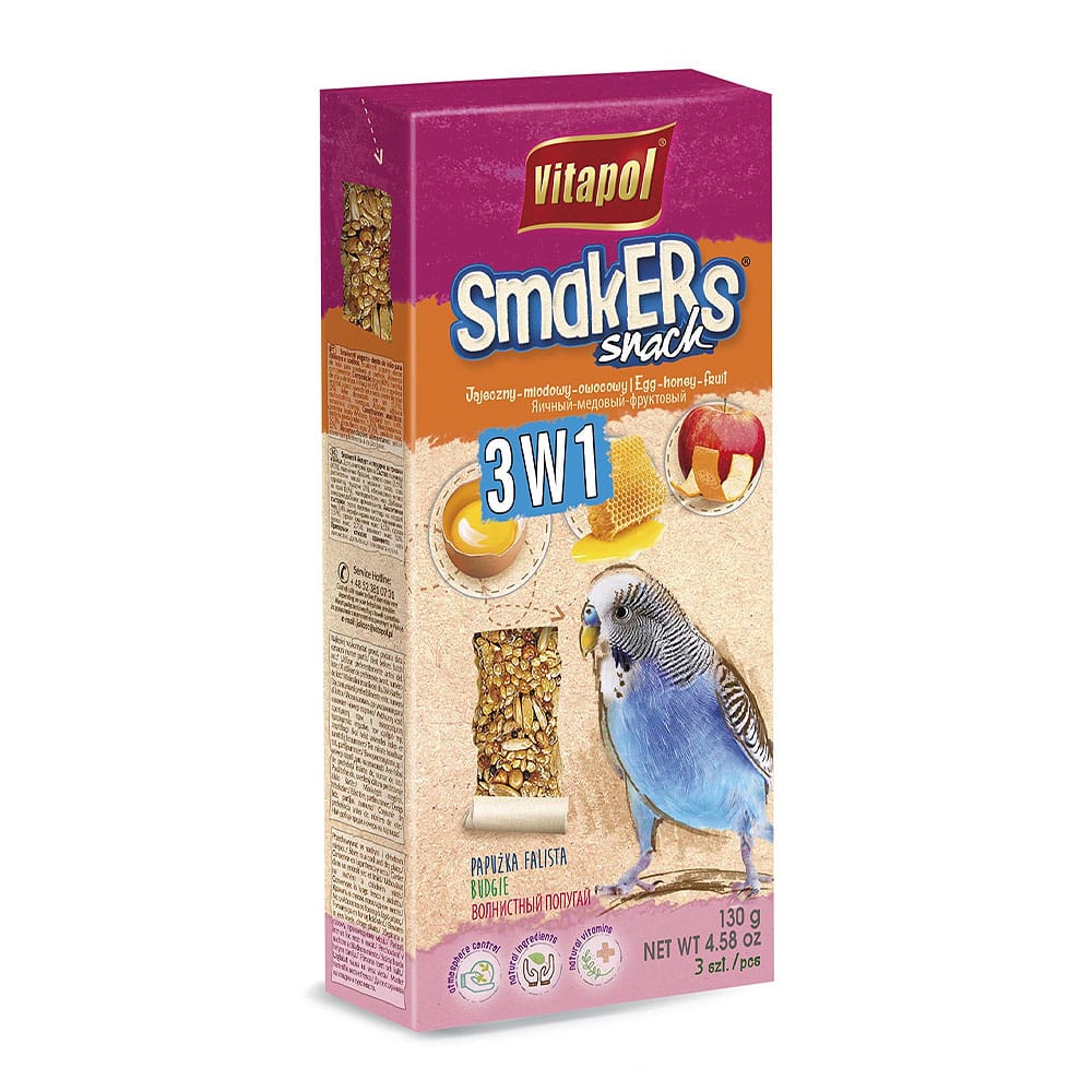 Vitapol Smakers Mix skanėstai su kiaušiniais, medumi ir vaisiais paukščiams, skirti banguotosioms papūgėlėms, 130 g