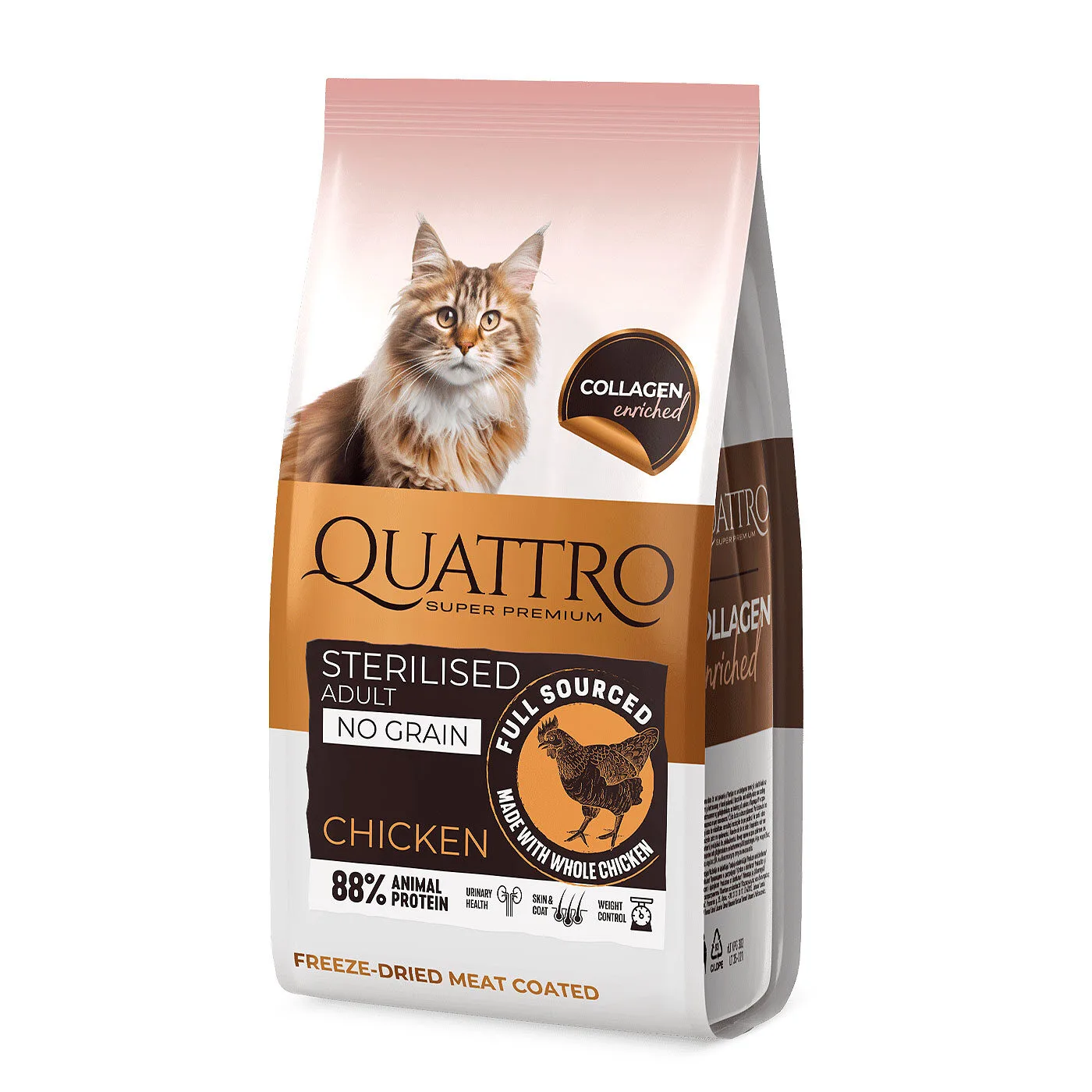 Quattro Sterilised Chicken Collagen sausas maistas katėms, papildytas kolagenu