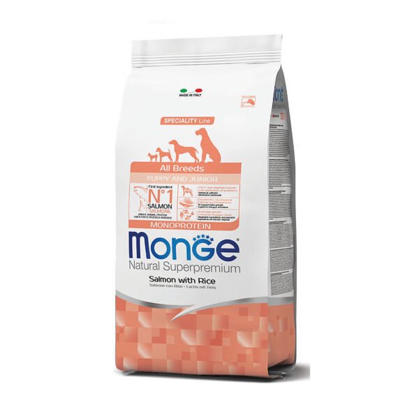 Monge Natural Superpremium All Breeds Puppy & Junior Salmon & Rice sausas maistas šuniukams