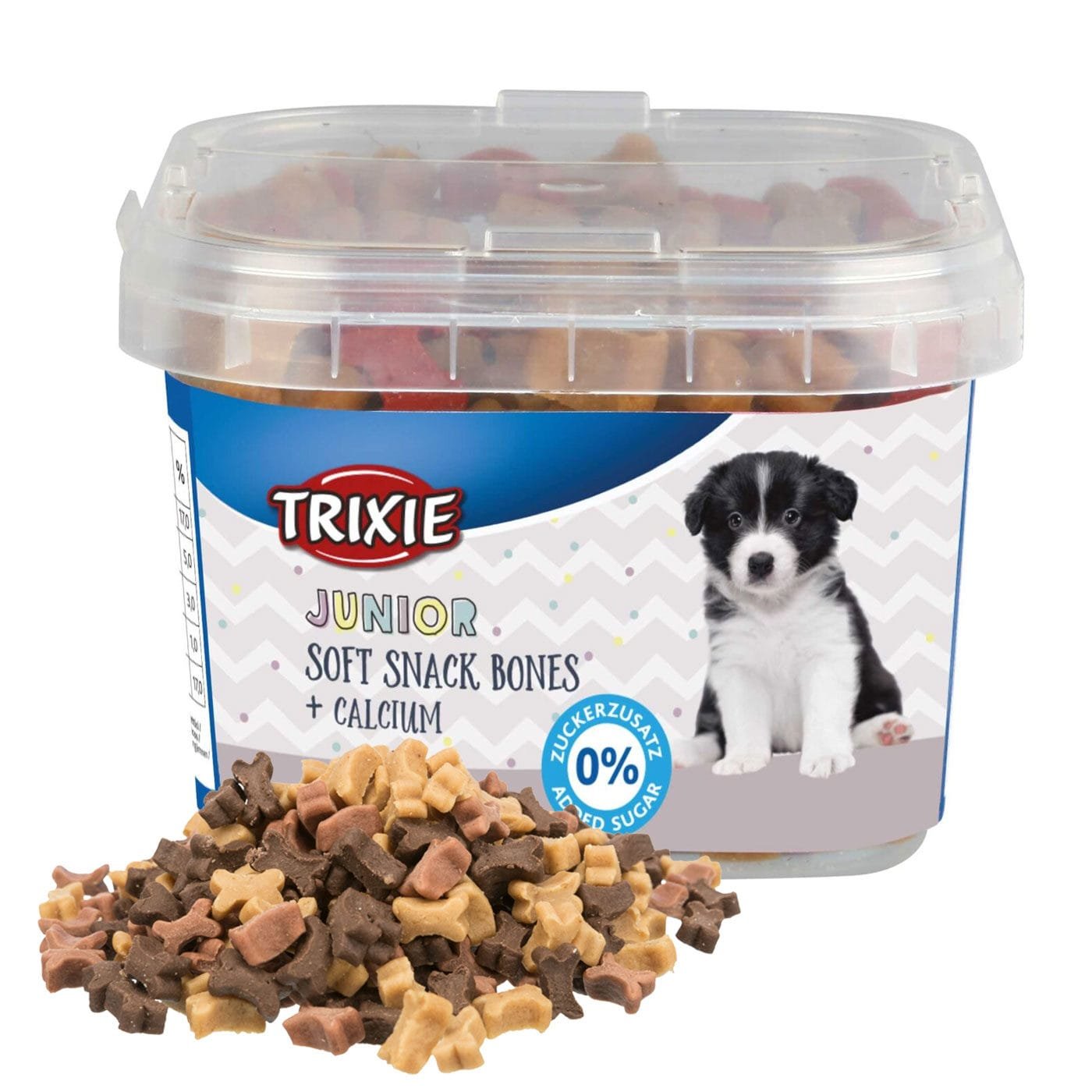 Trixie Junior minkšti kauliukai su vištiena, ėriena ir lašiša, skanėstai šuniukams kibirėlyje, 140 g