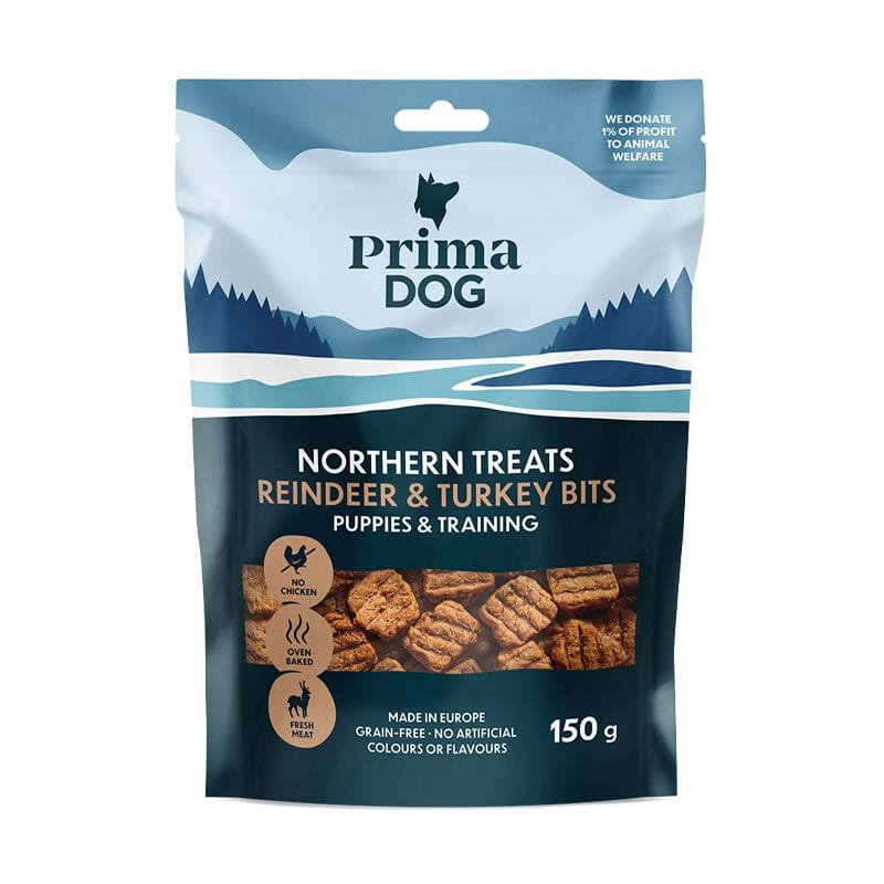 PrimaDog Northern Treats Reindeer & Turkey Bits Puppies & Training skanėstai šuniukams 150 g