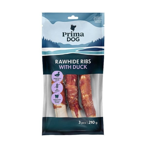 PrimaDog Rawhide Ribs koos pardiluudega koertele 3 tk, 210 g