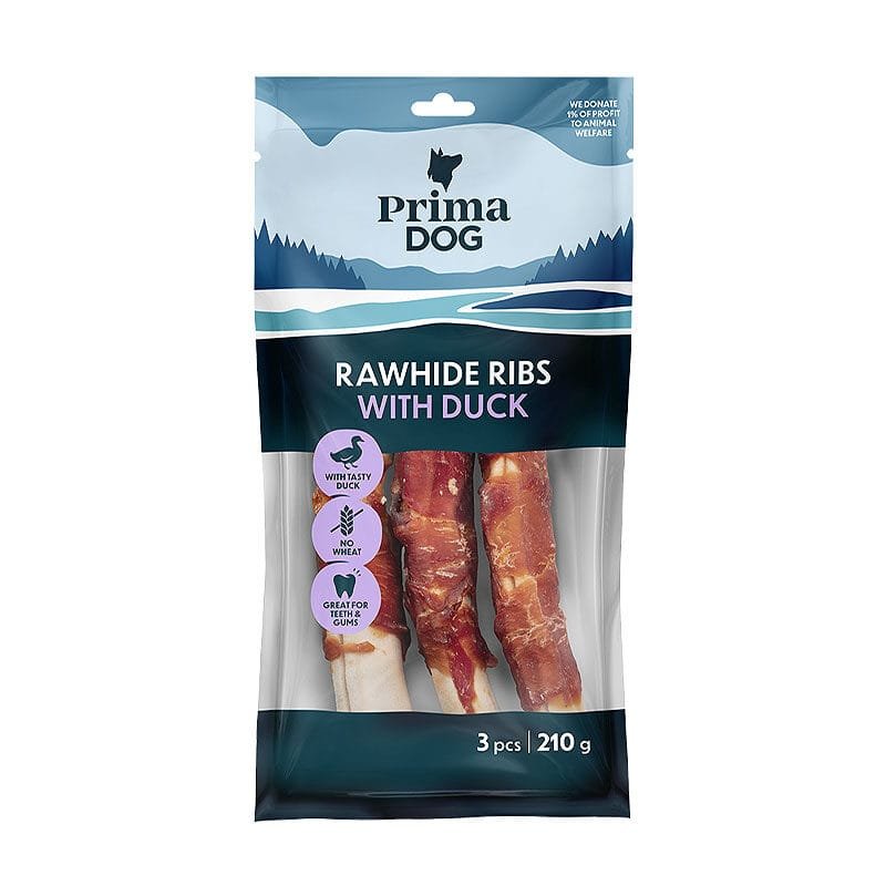 PrimaDog Rawhide Ribs koos pardiluudega koertele 3 tk, 210 g