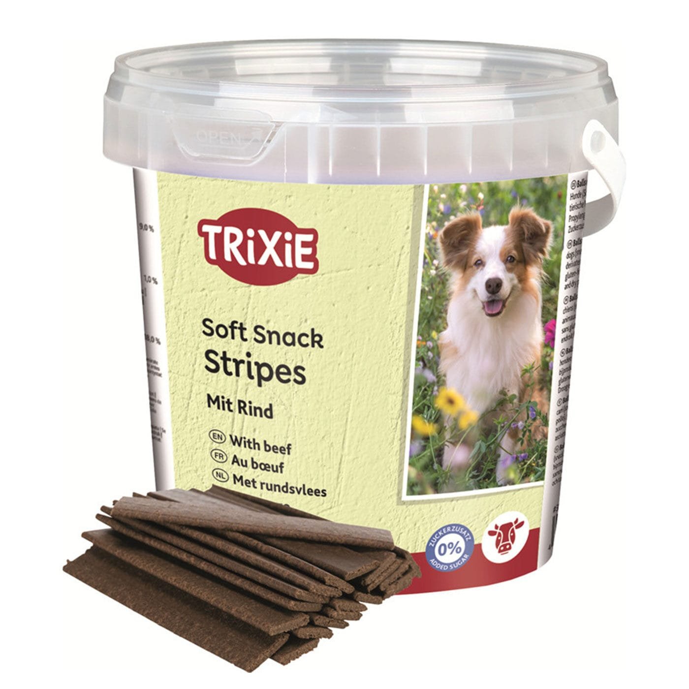 Trixie Stripes minkštų skanėstų kibirėlis šunims, 500 g