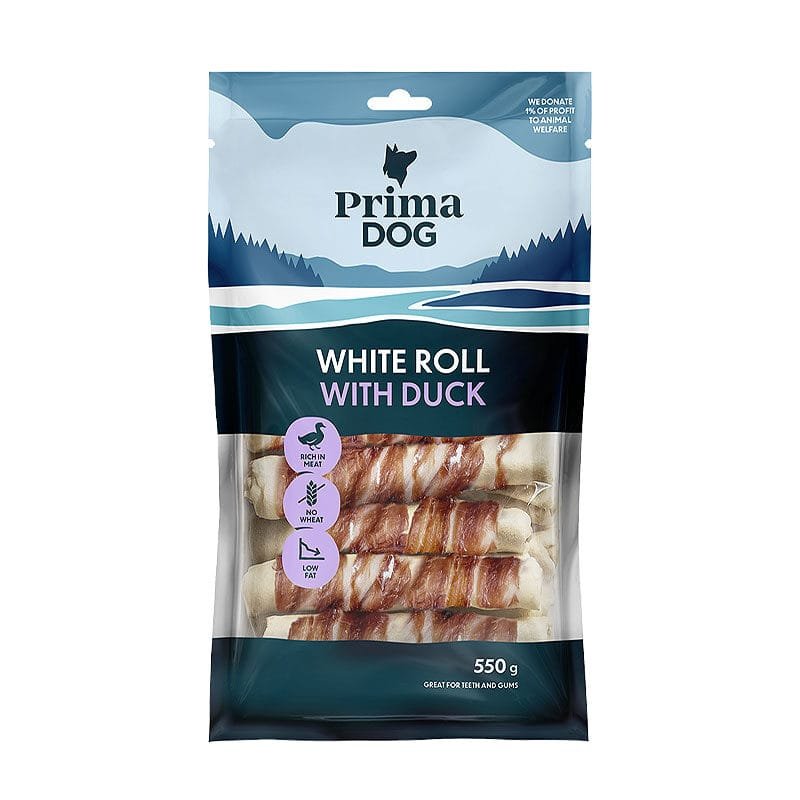 PrimaDog Baltais rullītis ar pīles kauliņiem suņiem 15 gab., 550 g