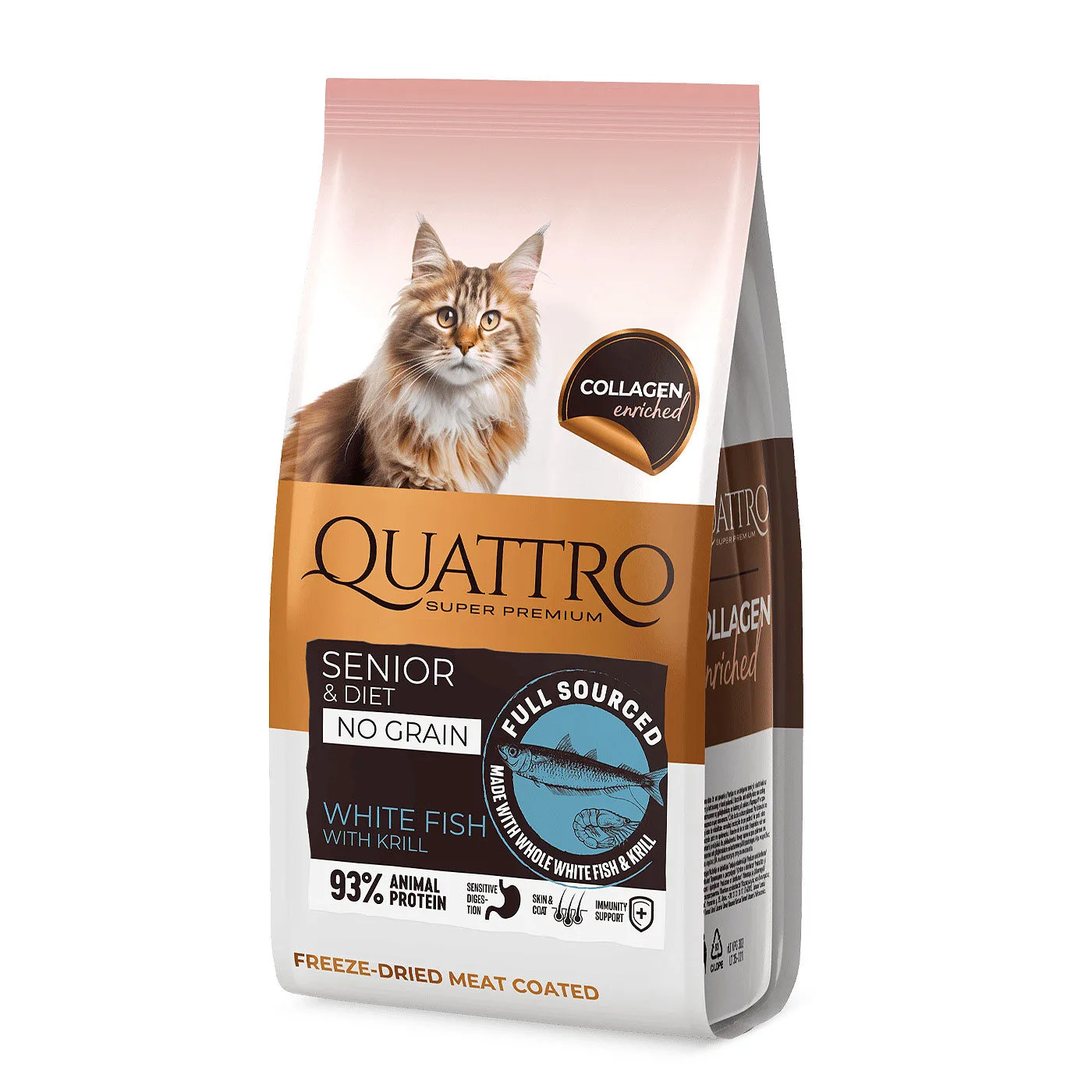 Quattro Senior & Diet White Fish Collagen sausas maistas katėms, papildytas kolagenu