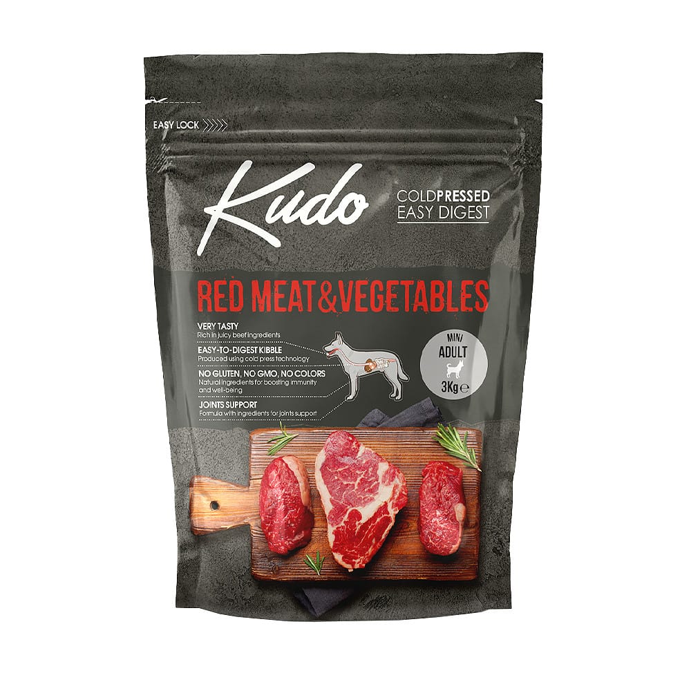 Kudo Mini Adult Red Meat & Vegetables sausas maistas šunims 3 kg
