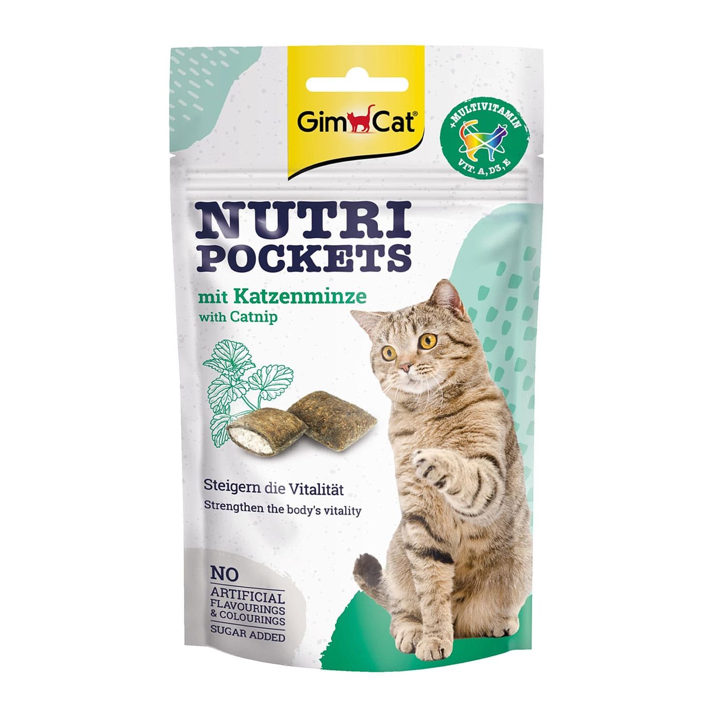 GimCat Nutri Pockets Catnip & Multivitamin traškūs skanėstai katėms su įdaru, aktyvina organizmo apsaugą ir palaiko gyvybingumą, 60 g