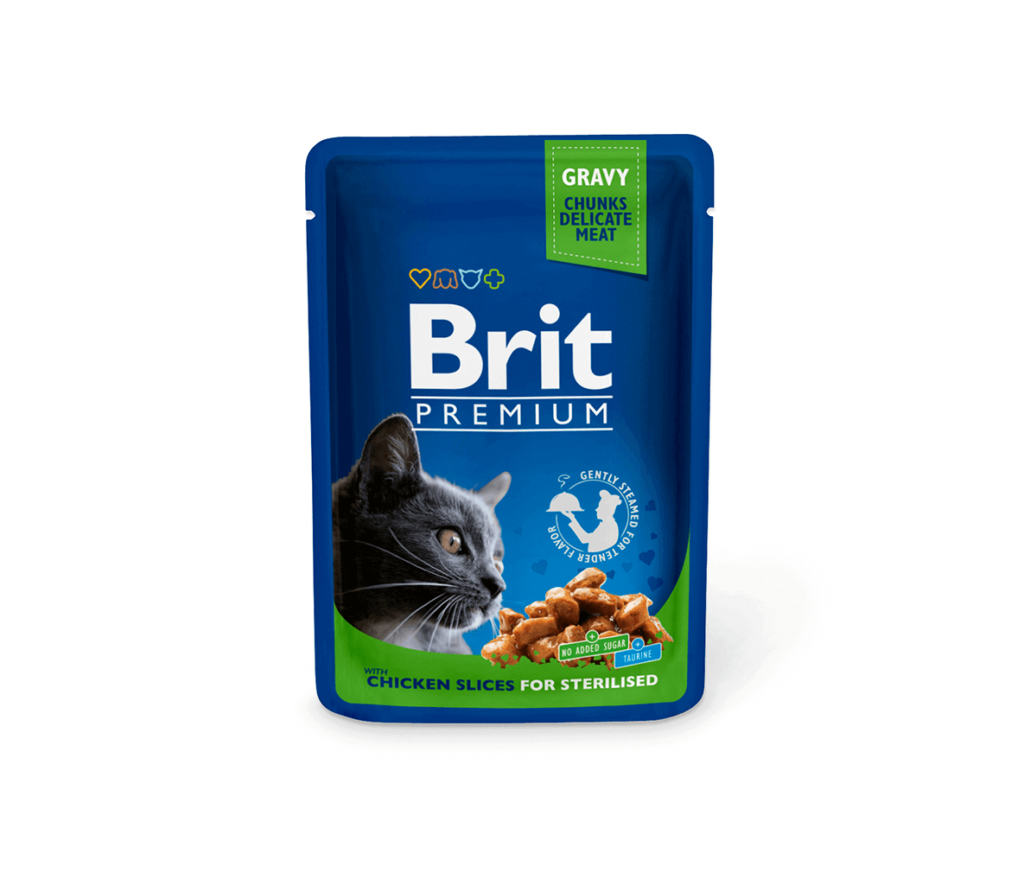 Brit Premium konservas sterilizuotoms katėms su vištienos gabaliukais padaže 100 g