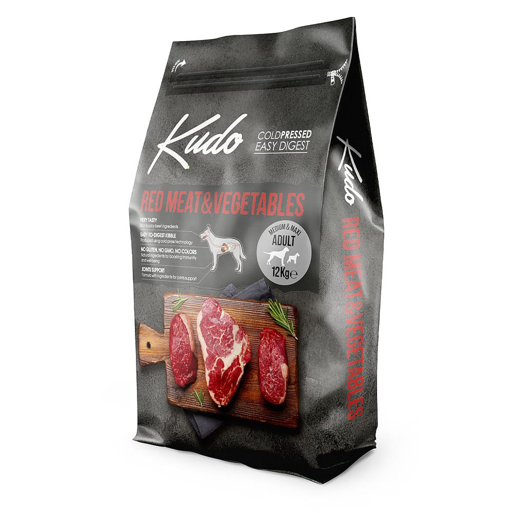Kudo Medium Maxi Adult Red Meat & Vegetables sausas maistas šunims