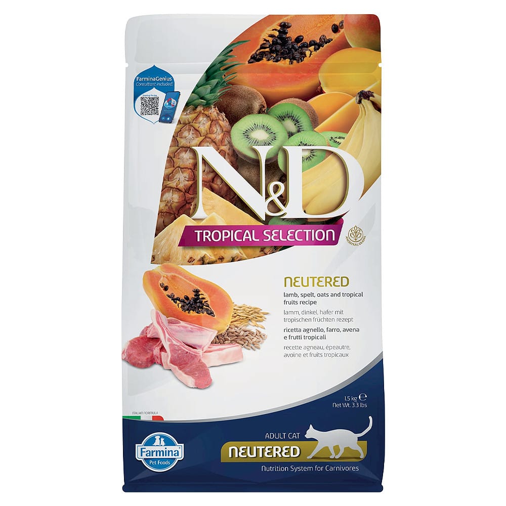 Farmina N&D Tropical Selection Lamb, Spelt, Oats & Tropical fruits sausas maistas katėms