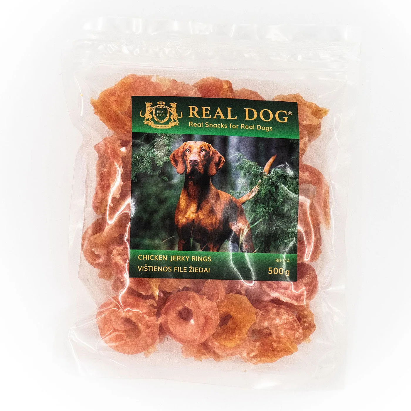 Real Dog skanėstai šunims, minkšti vištienos filė mėsos žiedai, 500 g