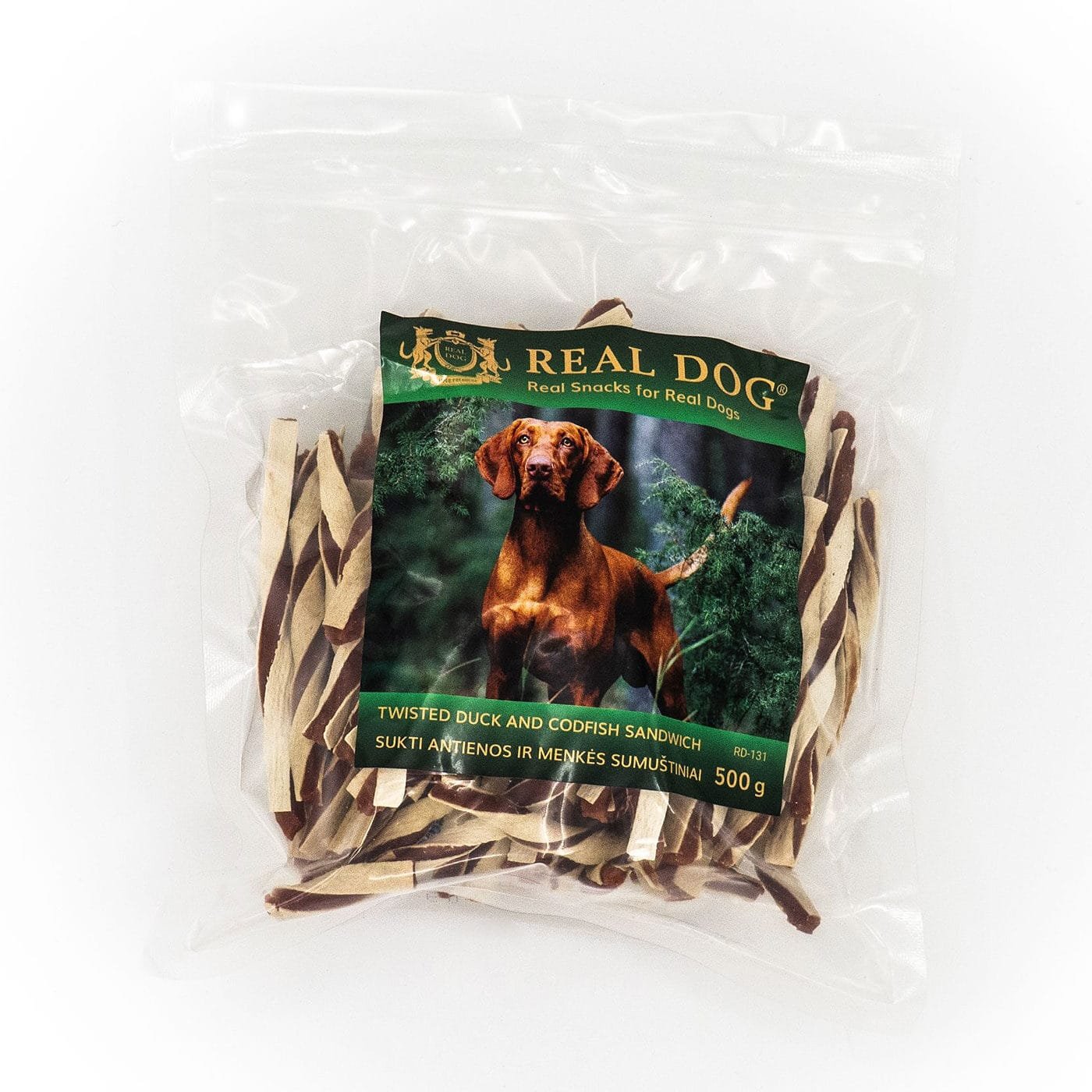 Real Dog skanėstai šunims, sukti antienos ir menkės sumuštiniai, 500 g