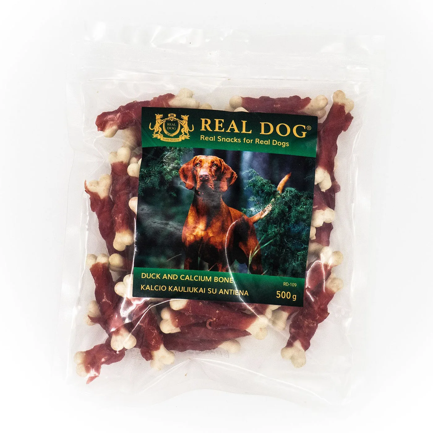 Real Dog skanėstai šunims, kalcio kauliukai su antiena, 500 g