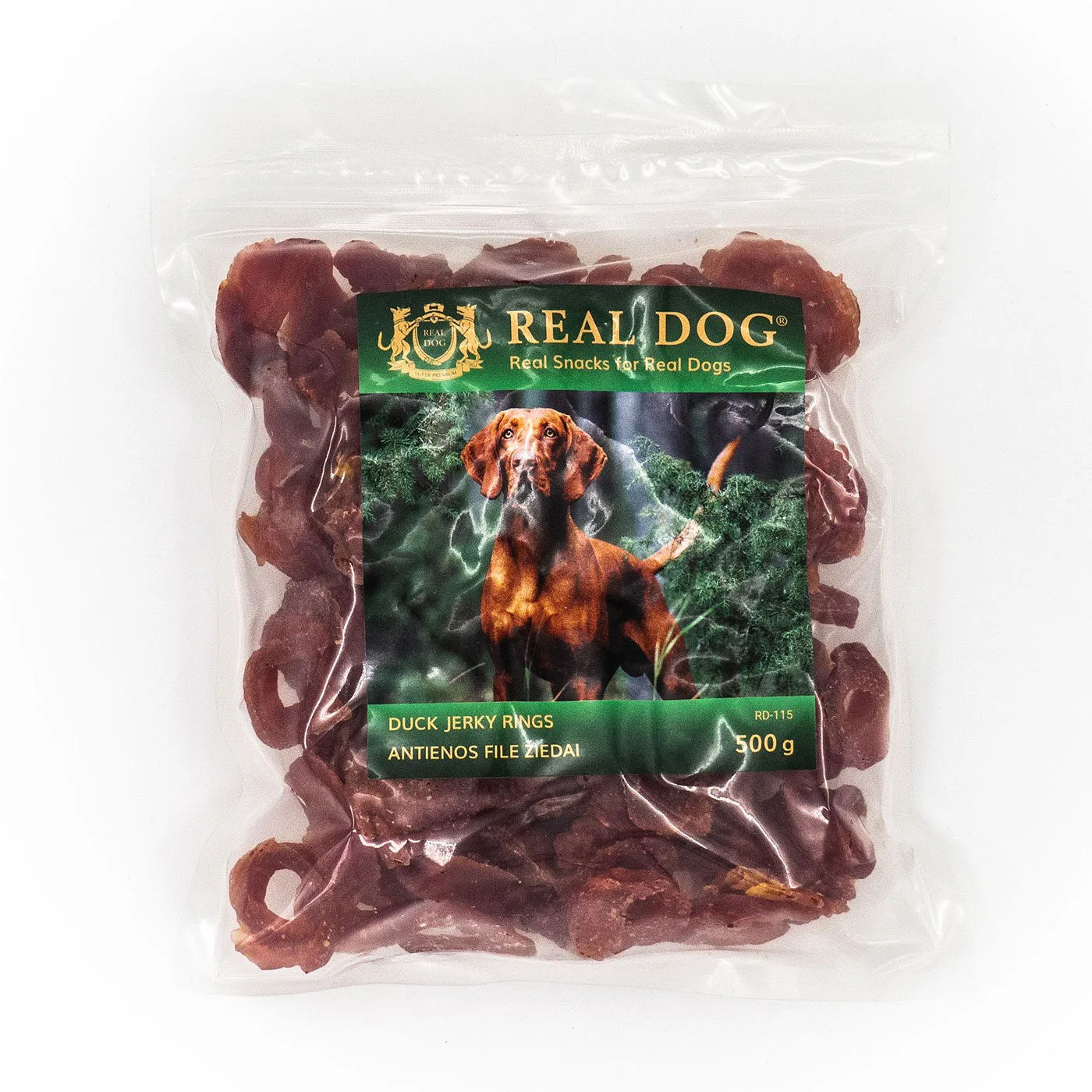 Real Dog skanėstai šunims, minkšti antienos filė mėsos žiedai, 500 g