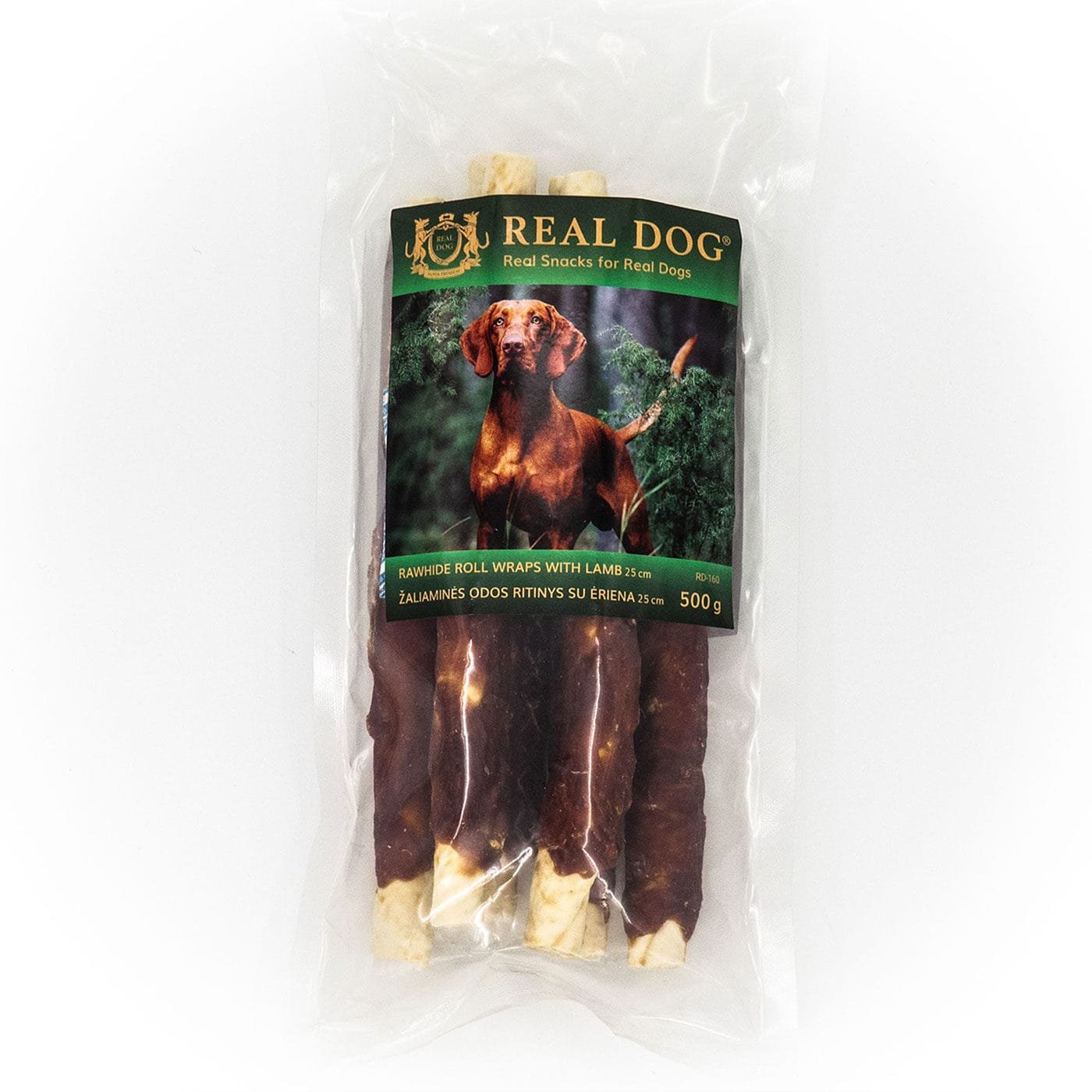 Real Dog skanėstai šunims, odos ritinys su ėriena, 500 g