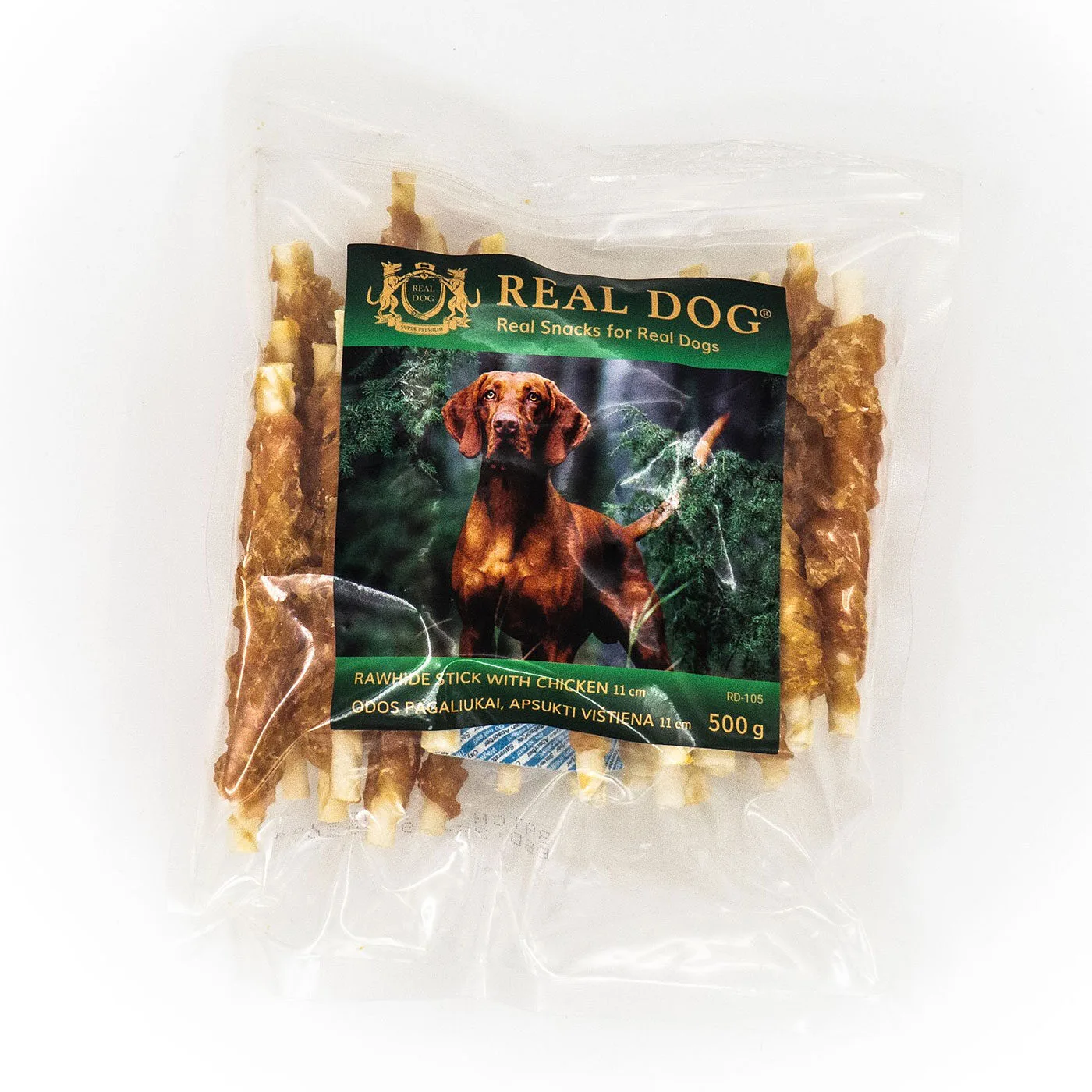 Real Dog skanėstai šunims, odos pagaliukai apsukti vištiena, 500 g