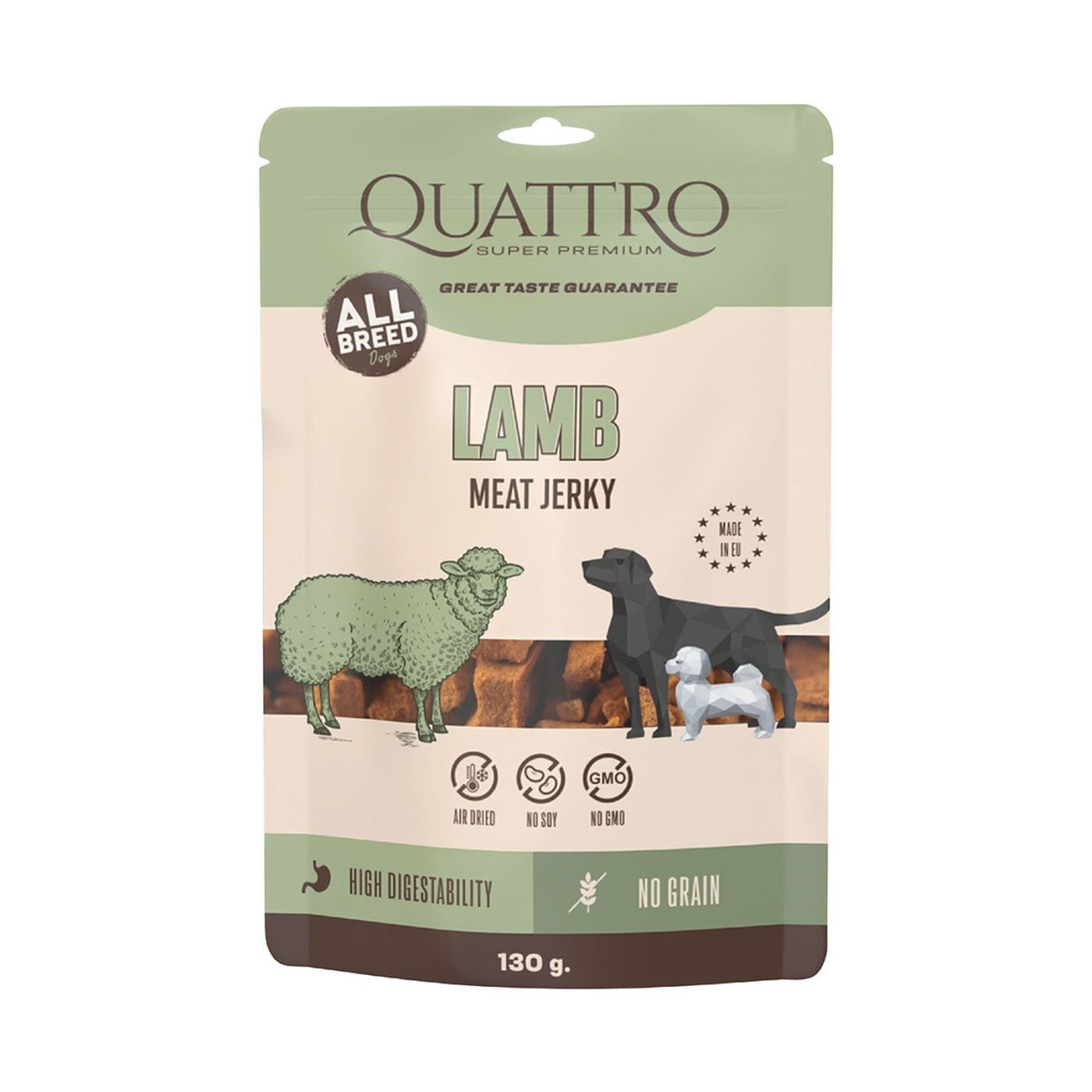 Quattro Lamb Meat Jerky skanėstai šunims, 130 g