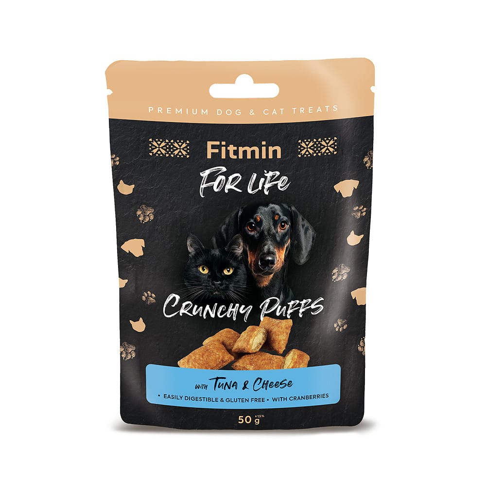 Fitmin for Life Crunchy Puffs Tuna & Cheese traškūs skanėstai šunims ir katėms, 50 g