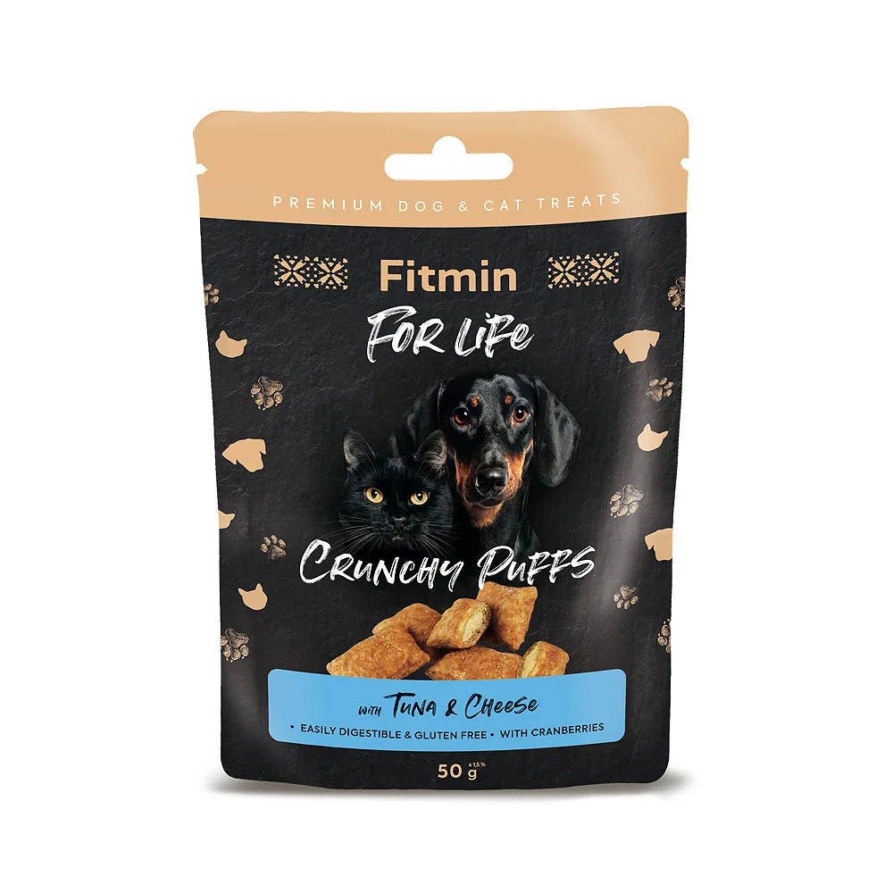 Fitmin for Life Crunchy Puffs Tuna & Cheese traškūs skanėstai šunims ir katėms, 50 g