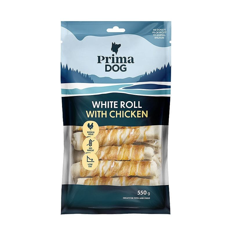 PrimaDog Baltais rullītis ar vistas kauliem suņiem 15 gab., 550 g